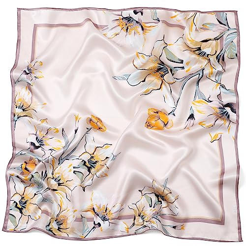 STARWHISPER 100% Pure Mulberry Silk Square Scarf-27''x27 Lightweight Hair Scarves Headscarf Night Sleeping with Gift Packed - color: Oriental Bloom