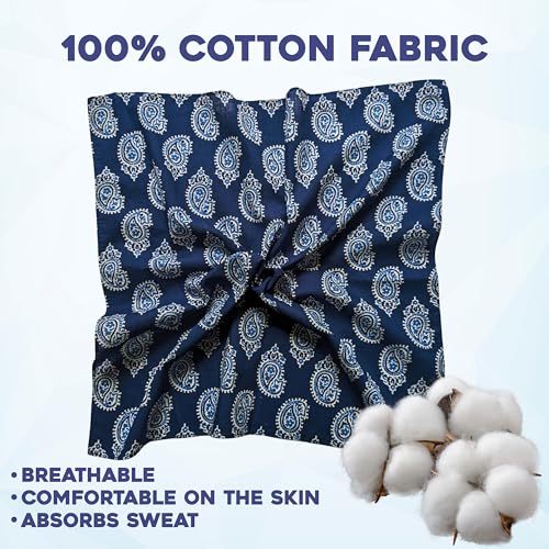 AVKA Studio 100% Cotton Bandanas for Women & Men, 2 Pack 20x20 Inch, 22x22 inch Hand Printed, Lightweight Cotton Handkerchief - color: Indigo Blue & White, size: 22 x 22 Inches Large