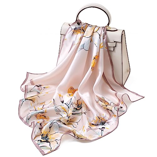STARWHISPER 100% Pure Mulberry Silk Square Scarf-27''x27 Lightweight Hair Scarves Headscarf Night Sleeping with Gift Packed - color: Oriental Bloom