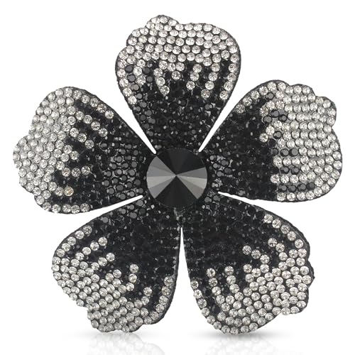 2.9 Inches Created Crystal Hibiscus Hawaiian Flower Hair Clips for Women | Boho Braids Artificial Flower Clips for Hair - color: Black