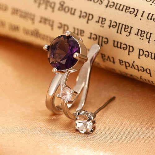 Cubic Zirconia Ear Cuff Non-Piercing CZ Clip on Earrings Round Crystal Stud Earrings Silver Cartilage Hypoallergenic Earrings Set Party Prom Jewelry for Women - color: Purple
