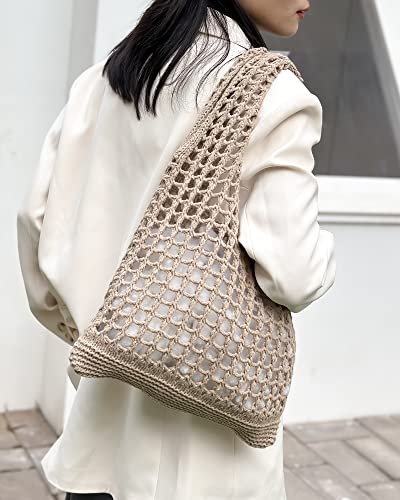 Crochet Mesh Beach Tote Shoulder Handbags Hobo Summer Aesthetic Women's Bag - color: White Black Brown Green