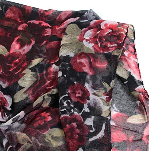 Scarfand's Romantic Rose Prints & Floral Patterns Lightweight Infinity Fashion Scarves Wraps - color: Romantic Black