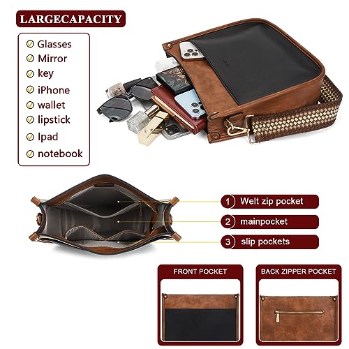HKCLUF Crossbody Bag Purse for Women 2PCS/Set Leather Hobo Handbag Wallet Set With 2Adjustable Guitar Strap Shoulder Bag | Purse - color: A25-black Brown