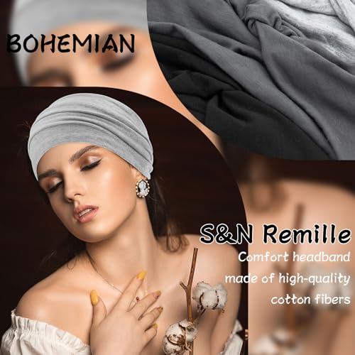 S&N Remille Wide Headbands for Women, Large Hairband, Elastic Non-Slip Headband Twist Knotted Accessories, Yoga Workout Vintage Hair 3 Pack (Colour-9) - color: Colour-9