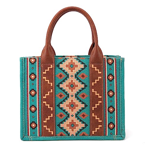 Wrangler Aztec Tote Bag for Women Boho Shoulder Purses and Handbags - color: Angel Diamond Teal Blue (Guitar Strap）