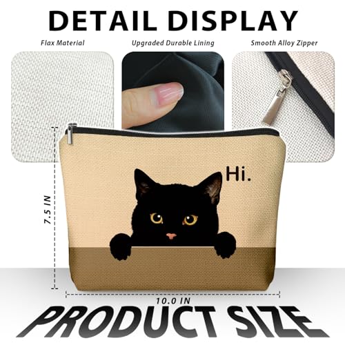 Black Cat Makeup Bag, Hi Cute Black Kitty Cosmetic Bags for Women, Cat Mom Lady Lover Gifts for Women, Pet Lovers Owners Gifts Zipper Makeup Pouch - color: 02-Cat(01)