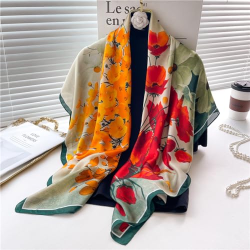 K-Elewon Large Square Scarf 43" Silk Scarf Fashion Scarves Silk Feeling Hair Wrapping Scarfs Night Sleeping Headscarf - color: Vb14