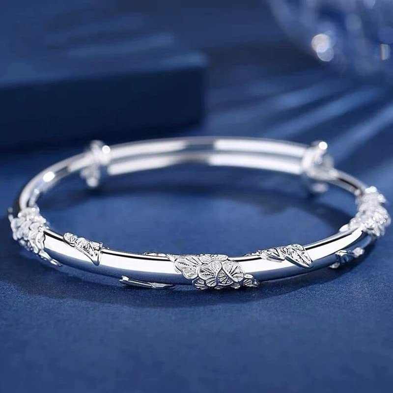 Sterling Silver Bangle Bracelets for Women,Fashion Jewelry Simple Adjustable 925 Silver Cuff Bangles for Women Mom Wife Valentine Mothers Day Gift - color: style-4