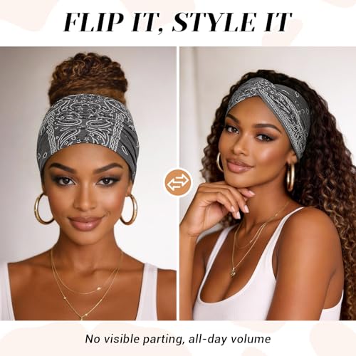 Wide Headbands for Women's Hair, 4 Pcs Hair bands – Vintage Turban Elastic Head Bands Adult Women Soft Head Wraps Knotted for Yoga & Workout – Summer Fashion Hair Accessories (brown) - color: brown