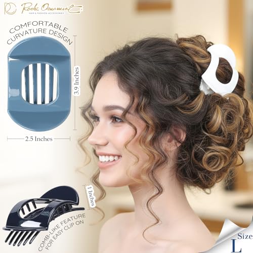RC ROCHE 6 Pcs Flat Claw Hair Clips for Women Thick Hair French Round Duckbill Square Secure Strong Hold Grip Clamps Barrettes Curved No Slip No Crease Styling Cute Extra Jumbo, Large Coastal Serenity - color: (Large) Coastal Serenity
