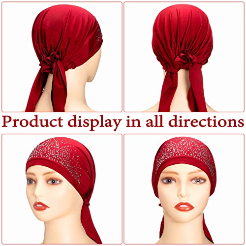 Geyoga 6 Pack Rhinestone Head Scarf for Women, Sequin Pre Tied Head Wraps, Stretchy Turban Cap for Hair Loss & Daily Wear(Classic Style) - style: Classic