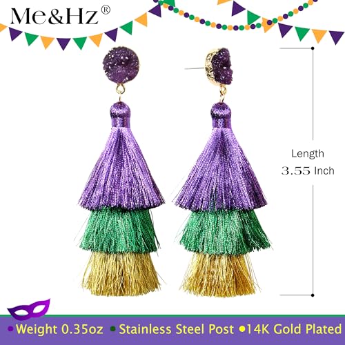 Me&Hz Colorful Layered Tassel Earrings Bohemian Statement Tiered Tassel Big Dangle Drop Earrings for Women Druzy Studs Valentine’s Day Gift - color: Mardi Gras