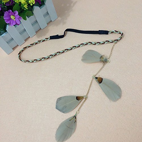 Fodattm Women Lady Bohemian Tassels Hairband Headwear Hippie Feather Headband Hoop Handmade Indian Fascinator Hair Bands Headdress Accessories (khaki) - color: khaki