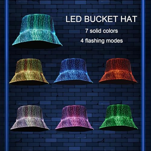 lumisonata LED Rave Bucket Hat Light up Fisherman Cap 7 Colors Glow in the Dark Party Hats USB Rechargeable EDM Festival Gear - color: Black
