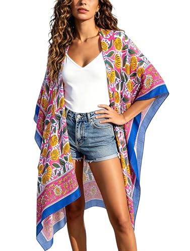 Breezy Lane Kimonos for Women Swimsuit Coverups Beach Cover Up Swimwear Cardigan Summer - color: Blossom Rose Yellow