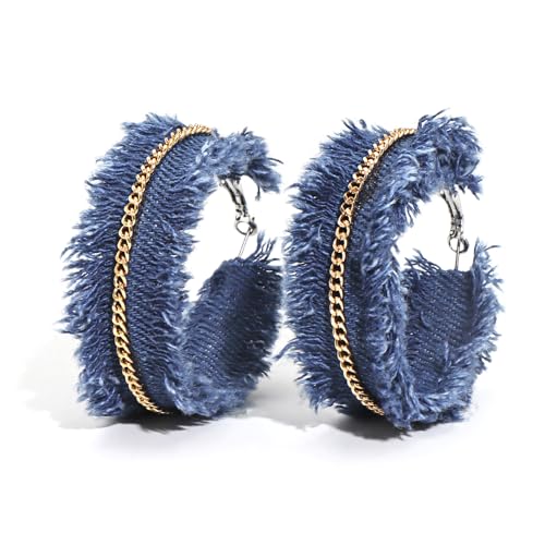 Coiris Bohemian Statement Dangle Earrings for Women Denim Leather Shells Pearl Polygonal Leaf Circle Drop Earrings for Women - style: Denim Circle