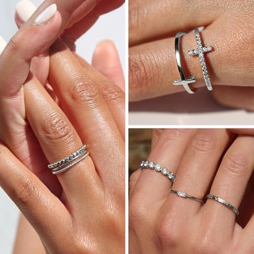 FAXHION 25 PCS Gold Stackable Rings Set for Women, Simple Twist Knuckle Finger Ring Trendy, Dainty Stacking Statement Thumb Rings Pack Jewelry Gift - color: A-silver