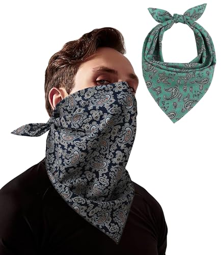 21"x21" Soft Cotton Bandana for Men and Women Unisex Head Wrap Scarf Headband Face Mask for Outdoor - color: Qm2-green&blk Paisley