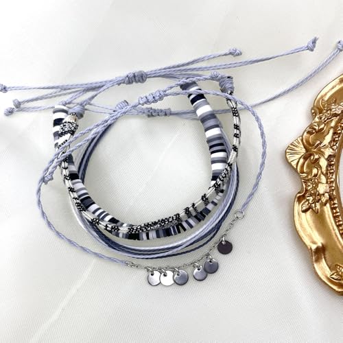 Beach Summer Ankle Bracelet for Women Handmade Braided Adjustable String Anklets Waterproof Surfer Bracelet - color: Gray 25
