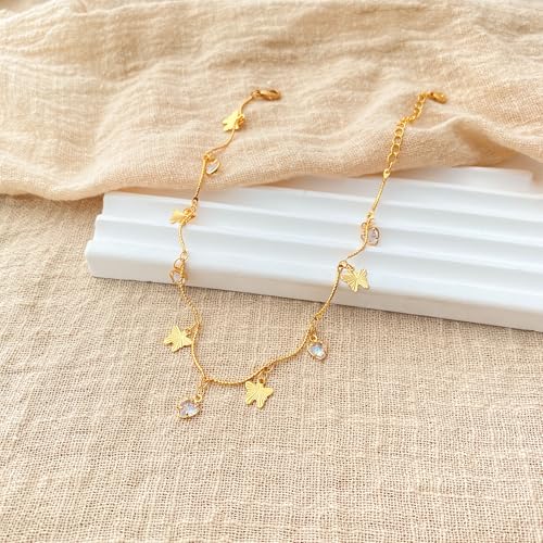Yumikoo 18k Gold Plated Anklet Ankle Bracelets for Women - style: Butterfly and crystal