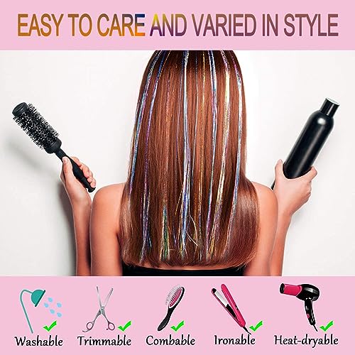 Celinebella Peach Pink Hair Tinsel, 48" 1250 Strands Galaxy Fairy Hair | Dreamy starry pink peach gradient, ultra soft silky, heat resistant, great for wedding prom dating & party looks - color: 03-Galaxy Pink, size: 48 Inch Pack of 5Pcs