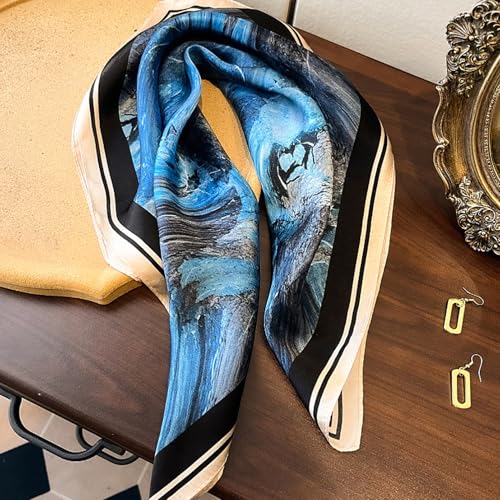 Aufeel Women's 100% Pure Mulberry Silk Small Square Scarf - Neckerchief Women - Silk Headscarf - 21" x 21" - color: Creamy Blue