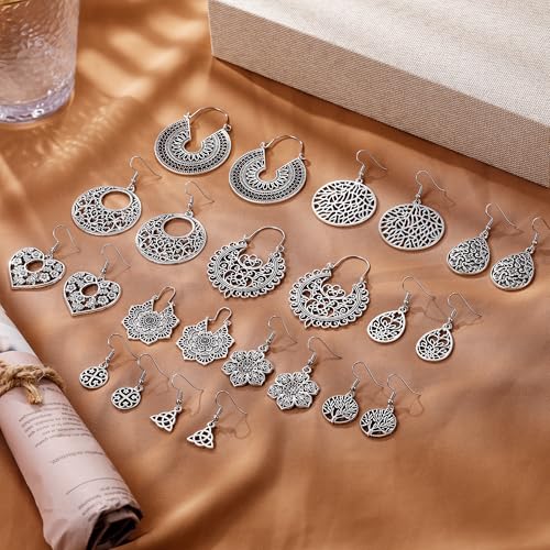9 Pairs Silver Dangle Earrings for Women Set Retro Vintage Statement Bohemia Boho Drop Earrings Summer Jewelry for Women - style: B