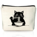 Black Cat Makeup Bag, Funny Black Kitty Eat Noodles Cosmetic Bags for Women, Cat Mom Lady Lover Gifts for Women, Pet Lovers Owners Gifts Zipper Makeup Pouch - color: 02-Cat(02)