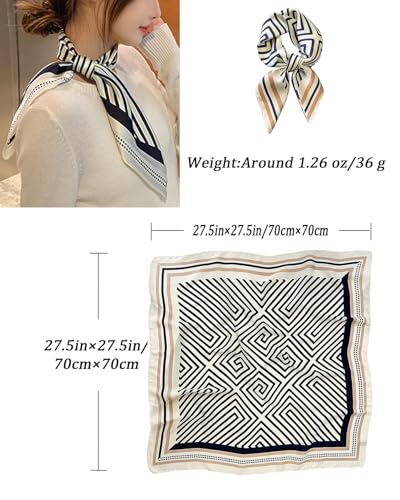 Saiusloa Neck Scarf For Womens Silky Head Scarves Hair Bandanas Square Scarf Fashion Accessories lightweight - color: 26-blue-white Geometry