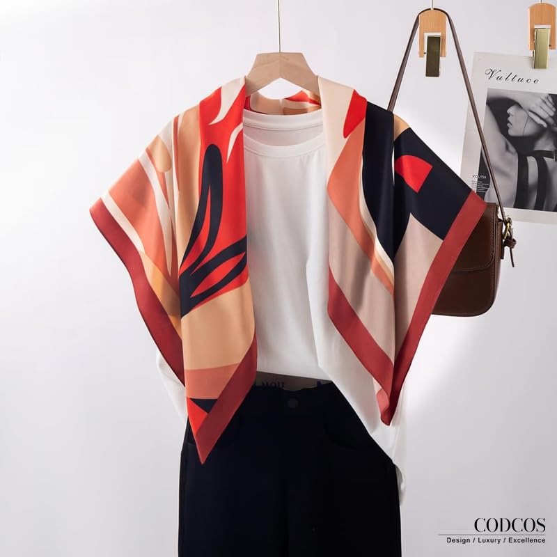 Women's Square Silk Like Head Scarf Large 35 inch Silk Feeling Hair Wrapping Satin Scarves for Sleeping Bandanas - color: A003-1 Twill Red
