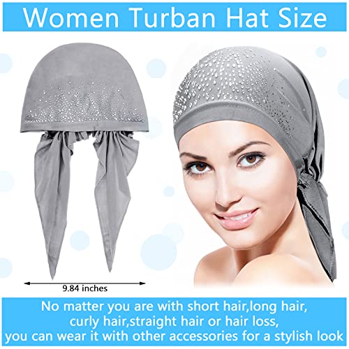 Geyoga 6 Pack Rhinestone Head Scarf for Women, Sequin Pre Tied Head Wraps, Stretchy Turban Cap for Hair Loss & Daily Wear(Classic Style) - style: Classic
