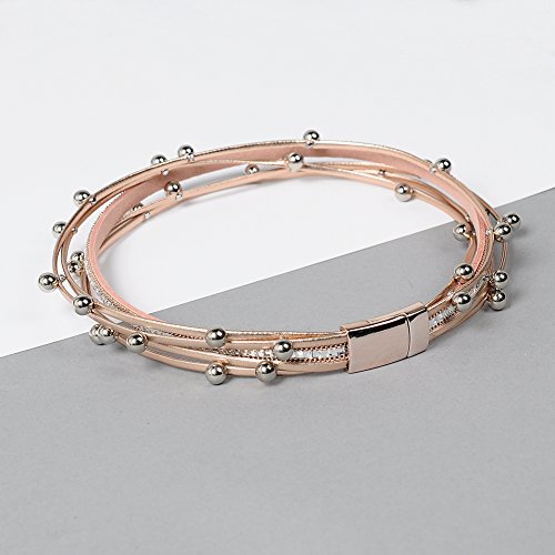 Artilady Leather Wrap Bracelets for Women - Pearl Bracelets Handmade Clasp Bangle Bracelet with Beads Jewelry Gift for Women and Mother - style: Rose Gold