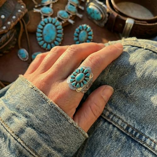 Sterling Silver Genuine Gemstones & Turquoise Ring (SELECT color) - color: Turquoise