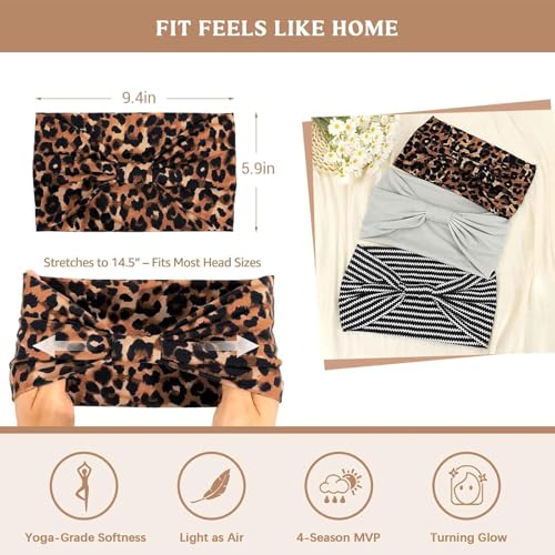 Awumbuk Wide Headbands for Women Knotted No Slip Head Bands Soft Turban Headband Hair Accessories Boho African Solid Color Head Wraps for Women Yoga Workout (Leopard) - color: Leopard