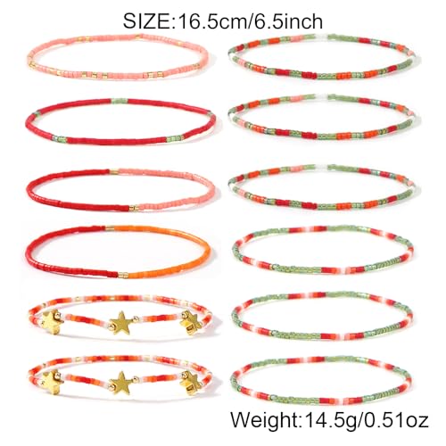 Dainty Gold Beaded Star Bracelets Stack for Women,Handmade Boho Colorful Beads Bracelet Fashion Prom Holiday Jewelry Gift Friendship Family - color: Christmas-2