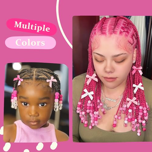 Hair Beads for Braids Hot Pink Loc Dreadlock Beads and Satin Bow Hair Clips Cute Hair Accessories for Kids Girls - color: Hot Pink