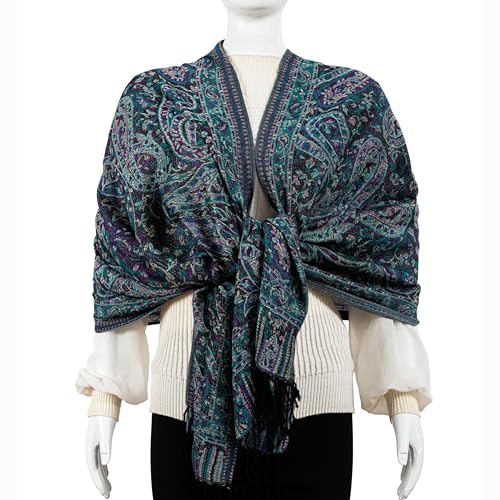 AUSEKALY Pashmina Feel Shawls Wraps for Women Rave Scarf Soft Silky Reversible Men Scarves - color: Black Green Purple