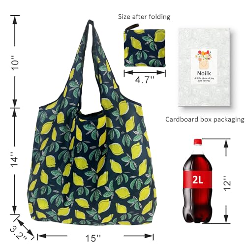 Reusable Grocery Bags, 4 Pack Foldable Shopping Tote Bags, Lightweight & Durable Eco Friendly Washable Totes for Groceries, Travel & Everyday Use - color: Lemon 4 Pack