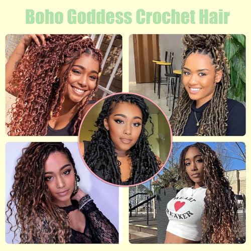 Goddess Locs Crochet Hair 7 Packs Bohemian Faux Locs Pre-Looped Braids, Boho Goddess Soft Locs Crochet Hair with Curly Ends Hair Extensions for Women (1B/30/27, 24 Inch) - color: 1B/30/27, size: 24 Inch