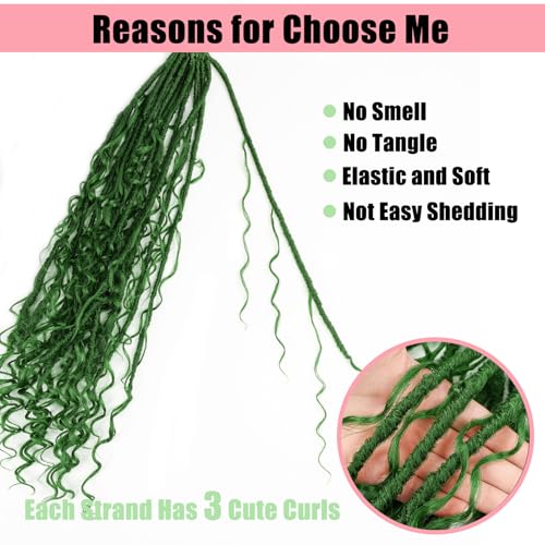 Goddess Locs Crochet Hair 7 Packs Bohemian Faux Locs Pre-Looped Braids, Boho Goddess Soft Locs Crochet Hair with Curly Ends Hair Extensions for Women (Dark Green#, 18Inch) - color: Dark Green#, size: 18 Inch