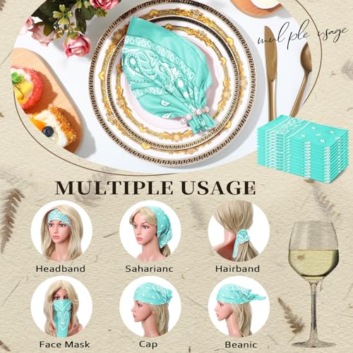 Suhine 12 Pcs Bandanas Bulk for Women Men 22 x 22 Inch Paisley Headband Cowboy Handkerchief Summer Beach Party Costume - color: Mint Green