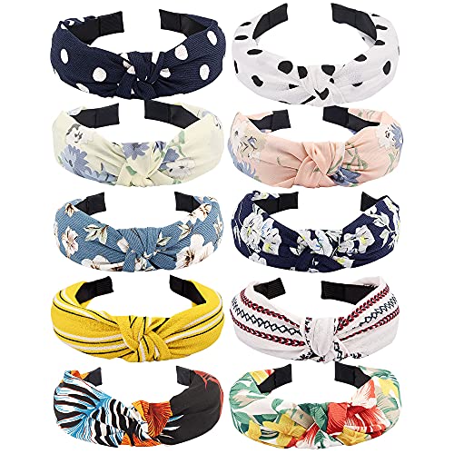 TOBATOBA Knotted Headbands for Women, 10 Pack Floral Bow Knot Twist Turban Headbands - Wide, No Slip Diademas Para Mujer De Moda