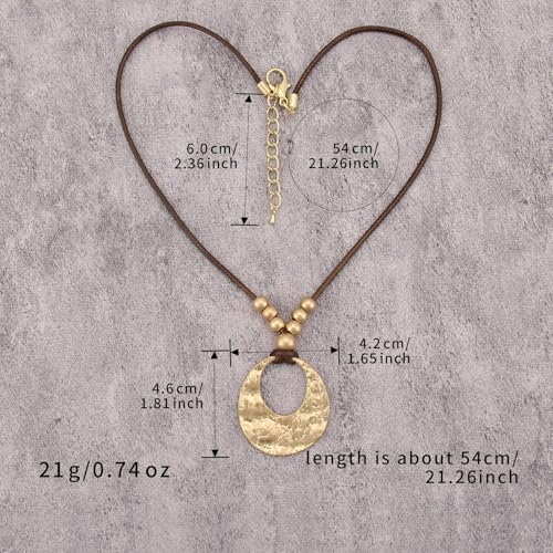 Boho Necklace for Women Adjustable Silicone Rope with Gold Beaded Pendant Chunky Handmade Vintage Jewelry - style: Beaded Boho Necklace