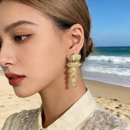 Gold/Silver Shell Dangle Earrings for Women Seashell Drop Dangle Earrings Ocean Beach Earrings Summer Jewelry - color: Big Shell