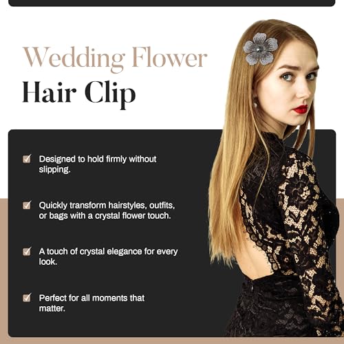2.9 Inches Created Crystal Hibiscus Hawaiian Flower Hair Clips for Women | Boho Braids Artificial Flower Clips for Hair - color: Grey