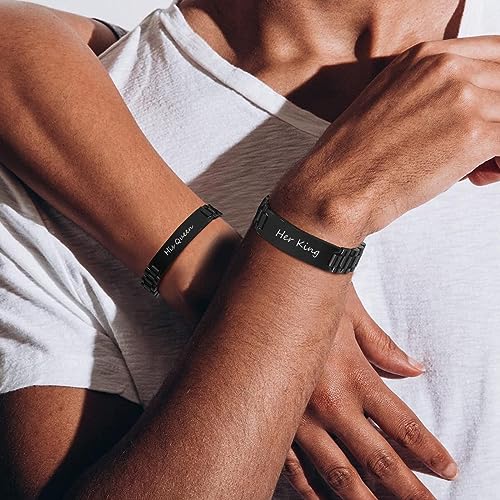 Custom Mens Bracelet Personalized Watch Band Engraved Name Bracelets for Men Customized ID Cuff Wristband Gift for Dad Husband - style: Black - 1.5cm_new