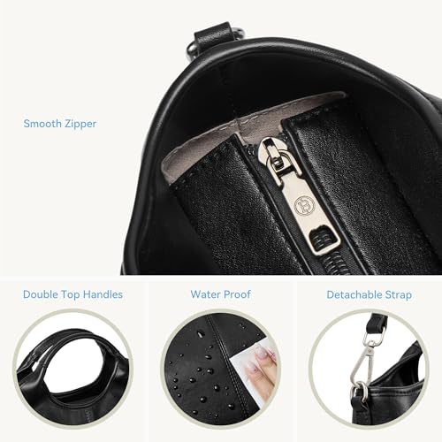 BOSTANTEN Vegan Leather Purses for Women Soft Top Handle Satchel Crossbody Zipper Handbag with Detachable Shoulder Strap - color: Black
