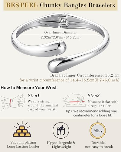 Chunky Bangle Bracelets for Women, Dainty 14k Gold Plated Big Stackable Bangles Set, Trendy Statement Women's Cuff Bracelet Stack Waterproof Chunky Bracelets Jewelry Gifts