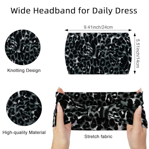 Huachi Wide Headbands for Women Black Stylish Head Wraps Boho Thick Hairbands Large African Leopard Printed Sport Yoga Turban Headband Hair Accessories (Pack of 4) - color: Solid Color & Leopard Printed